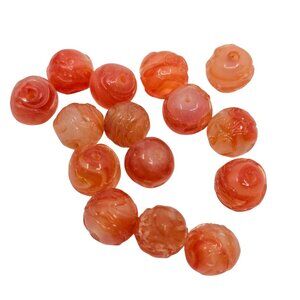 Czech Vintage Orange & White Textured Glass Beads 15pc 9mm NEW, Old Stock